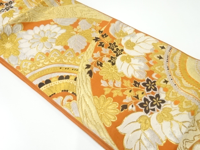 アンティーク　菊桐模様織出し袋帯（材料）